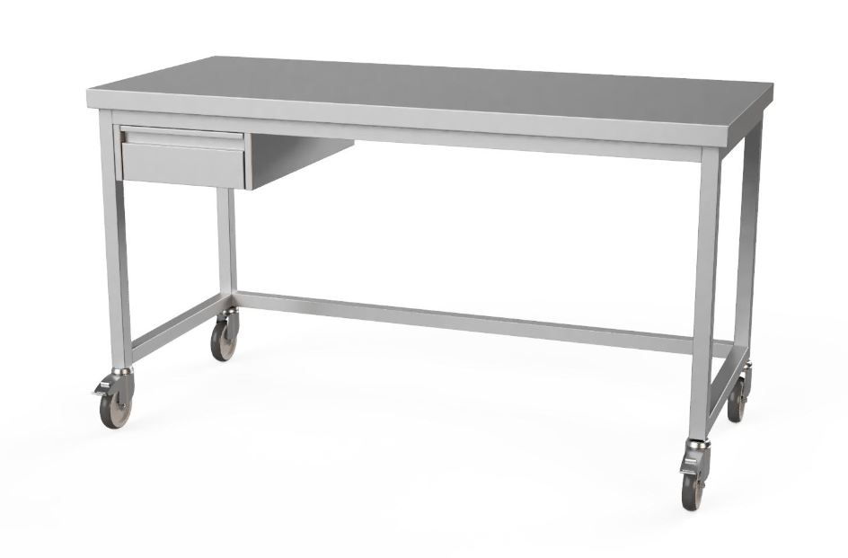 Arbeitstisch offen, fahrbar mit Schublade